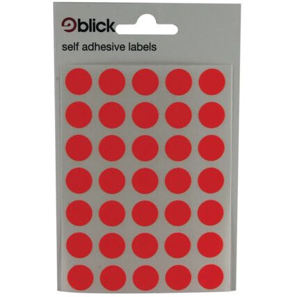 Self-Adhesive Round Labels, Red, 13mm Diameter (Pk-140)