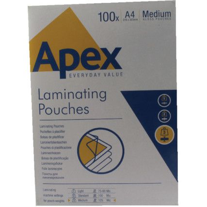 6003501 APEX LAMINATING POUCH A4M/DUTY CLR (PK-100)