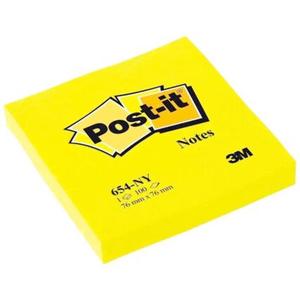 Post-it® Notes Neon Yellow, 76 mm x 76 mm