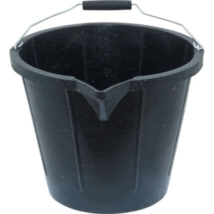 Black Rubatype Rigid Bucket, Steel/Plastic Grip Handle, 3 Gallon
