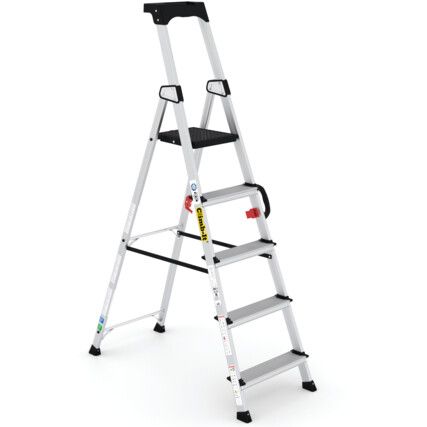 5 x Wide Treads, Aluminium Step Ladder, 1.792m, Carry Handle