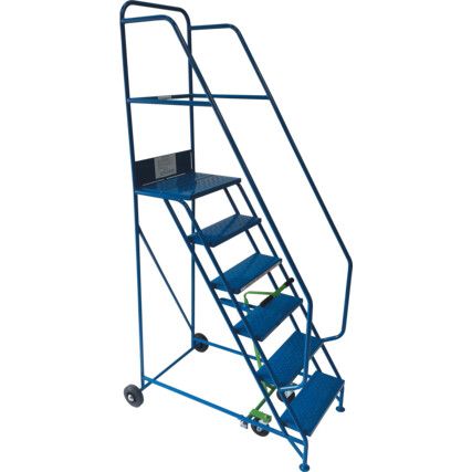 5- Wide Tread,  Mobile Step Ladder, 1.25m, Steel, Fully Welded, Non-Slip, Side Handrails, Blue