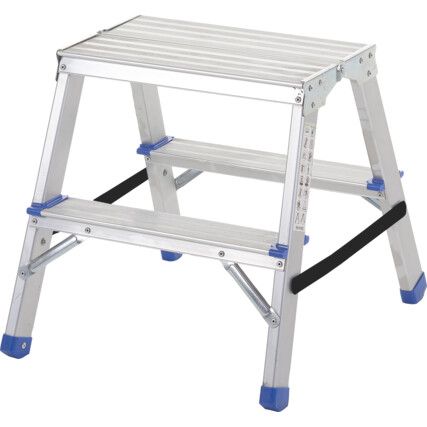 2- Wide Tread, Folding Hop-Up Ladder, 0.45m, Aluminium, Lightweight, Compact, Silver