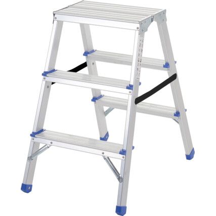 3- Wide Tread, Folding Step Ladder, 0.66m, Aluminium, Lightweight, Compact, Silver