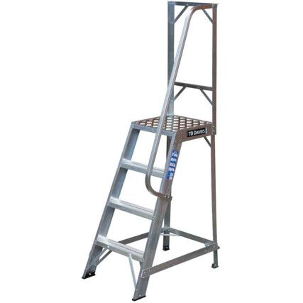4-Tread,  Step Ladder, 1m, Aluminium, Large platform, Side Handrail, Silver