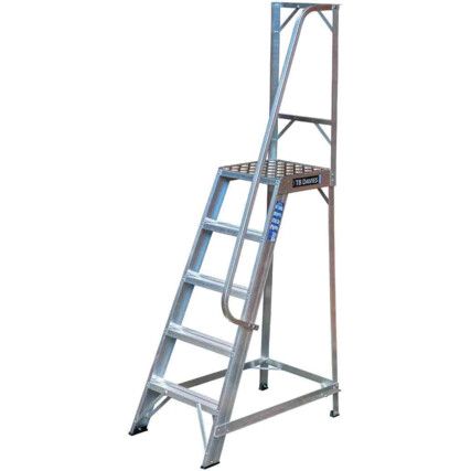 5-Tread,  Step Ladder, 1.2m, Aluminium, Large platform, Side Handrail, Silver
