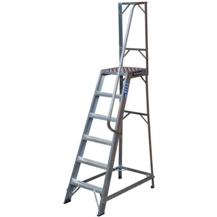 6-Tread,  Step Ladder, 1.5m, Aluminium, Large platform, Side Handrail, Silver