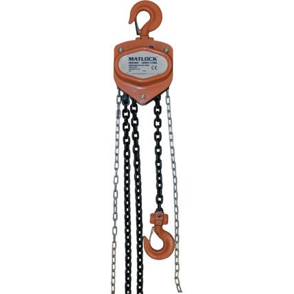 Manual Chain Hoist, 5 ton Rated Load, 3m Lift, 10mm Chain with Safety Hook