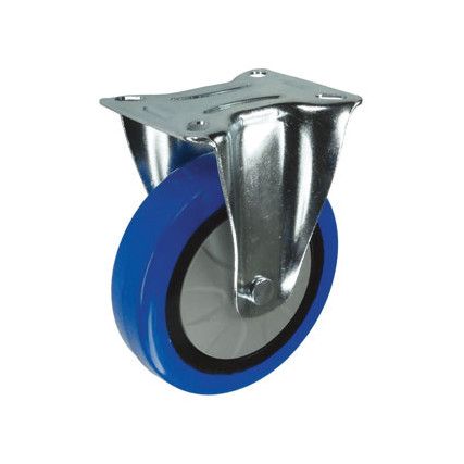 FIXED PLATE 125mm BLUE RUBBER TYRE