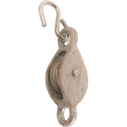 38mm SINGLE LINE PULLEY WITH HOOK GALVANISED