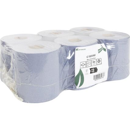Centrefeed Blue Roll, Single Ply, 6 Rolls