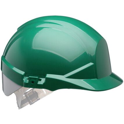 Reflex, Safety Helmet, Green, HDPE, Vented, Medium Peak, Reflective Piping, Includes Side Slots