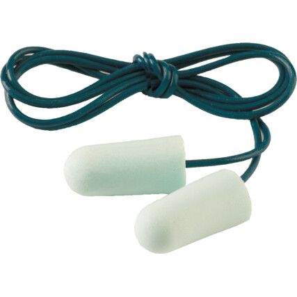 Soft, Disposable Ear Plugs, Corded, Detectable, Bullet, 36dB, White, Foam, Pk-200 Pairs