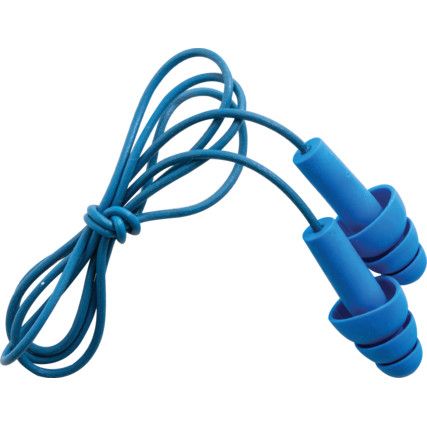 Tracer™, Reusable Ear Plugs, Corded, Detectable, Triple Flange, 32dB, Blue, Silicone, Pk-50 Pairs