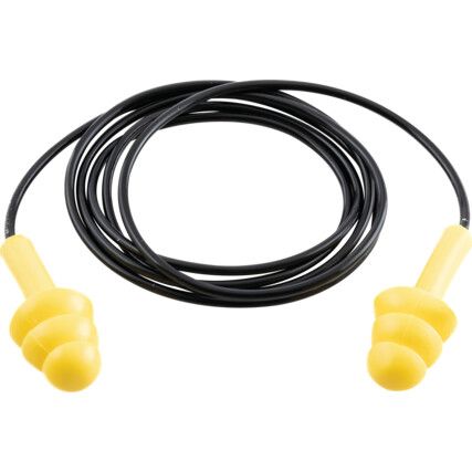Reusable Corded Earplugs, Yellow, 27db, Box of 50 Pairs, EN 352-2