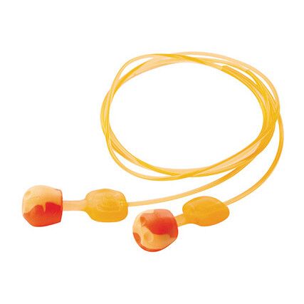 Reusable Ear Plugs, Corded, Not Detectable, Pod, 28dB, Orange/Yellow, Foam, Pk-100 Pairs