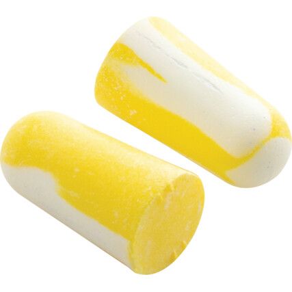 303S, Disposable Ear Plugs/Refill Pack for Dispenser, Uncorded, Not Detectable, Bullet, 33dB, White/Yellow, Foam, Pk-200 Pairs