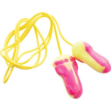 Laser-Lite, Disposable Ear Plugs, Corded, Not Detectable, Flared Bullet, 35dB, Pink/Yellow, Foam, Pk-100 Pairs