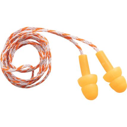 Whisper, Reusable Ear Plugs, Corded, Not Detectable, 23dB, Orange, TPE, Pk-50 Pairs