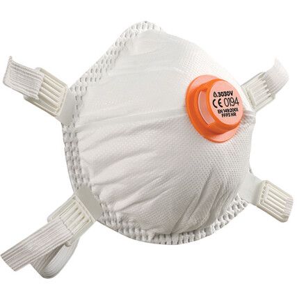 3000 Series Disposable Mask, Valved, White, FFP2, Filters Dust/Mist/Fumes, Pack of 1