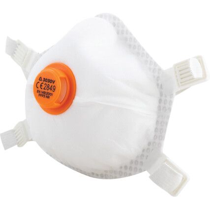 3000 Series Disposable Mask, Valved, White, FFP3, Filters Dust/Mist/Fumes, Pack of 1