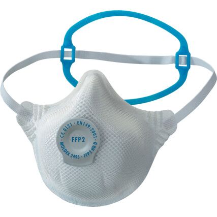 Disposable Mask, Valved, White/Blue, FFP2, Filters Mist/Acid Gas/Dust, Pack of 20