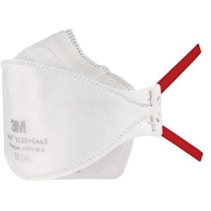 Aura 9330+ Disposable Mask, Unvalved, White/Red, FFP3, Filters Particulates, Pack of 240