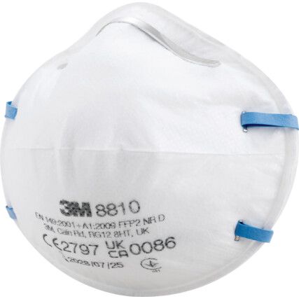 8810 Disposable Mask, Unvalved, White/Blue, FFP2, Filters Dust/Mist/Particulates, Pack of 20