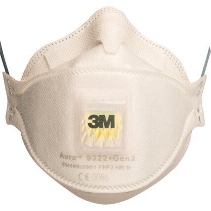 Aura Gen3 9322+ Disposable Mask, Valved, White;Blue, FFP2, Filters Dust/Mist/Particulates, Pack of 10