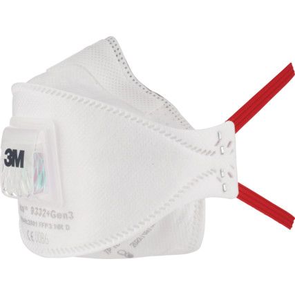 Aura Gen3 9322+ Disposable Mask, Valved, White/Red, FFP3, Filters Dust/Particulate, Pack of 10