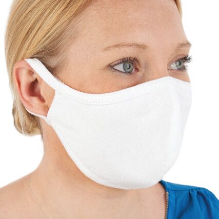 Face Mask, Reusable, White, Single Knit Fabric, 2-Ply, Pk-1, One Size