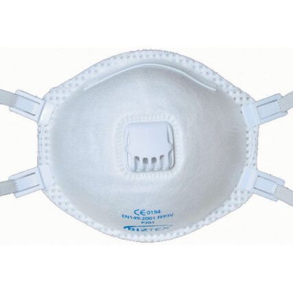 Biztek PV3 Disposable Mask, Valved, White, FFP3, Filters Particulates/Dust/Mist, Pack of 10