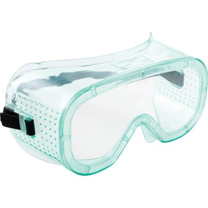 Safety Goggles, Polycarbonate, Clear Lens, Clear/Green Frame, Direct Ventilation, Impact-resistant