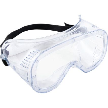 Safety Goggles, Polycarbonate, Clear Lens, PVC, Clear Frame, Direct Ventilation, Impact-resistant