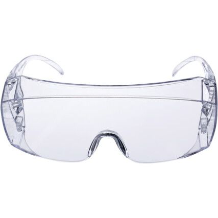 Safety Glasses, Clear Lens, Wraparound, Clear Frame, Impact-resistant