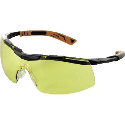 Safety Glasses, Amber Lens, Half-Frame, Black/Orange Frame, Anti-Fog/Impact-resistant/Scratch-resistant/UV-resistant