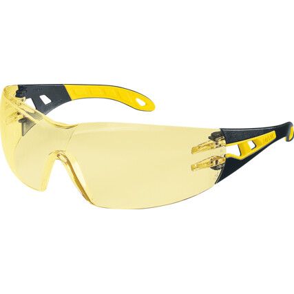 Pheos, Safety Glasses, Amber Lens, Frameless, Black/Yellow Frame, Anti-Fog/Impact-resistant/Scratch-resistant/UV-resistant
