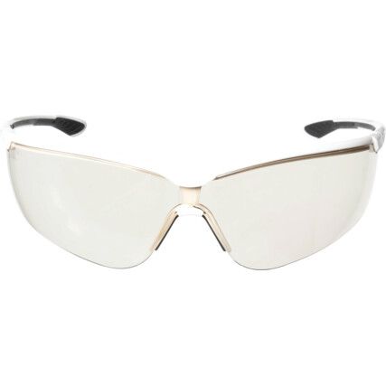 Safety Glasses, Brown Lens, Black/White Frame, Anti-Fog/Scratch-resistant