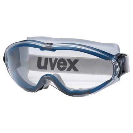 Ultrasonic, Safety Goggles, Polycarbonate, Clear Lens, Blue Frame, Indirect Ventilation, Anti-Mist/Scratch-resistant