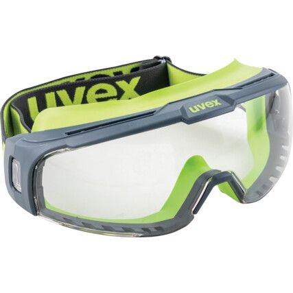 U-Sonic, Safety Goggles, Polycarbonate, Clear Lens, Green/Grey Frame, Indirect Ventilation, Scratch-resistant