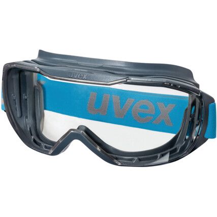 Megasonic, Safety Goggles, Polycarbonate, Clear Lens, Blue/Grey Frame, Anti-Fog/Scratch-resistant/UV-resistant