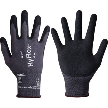 11-840 HyFlex® Fortix Mechanical Hazard Gloves, Black/Grey, Nylon Liner, Nitrile Coating, EN388: 2016, 4, 1, 3, 1, A, Size 9