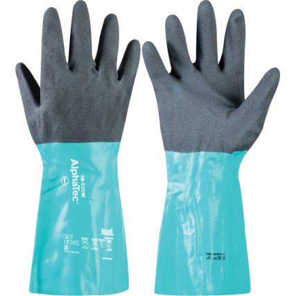 58-535W Alphatec Chemical Resistant Gloves, Black/Green, Nitrile, Acrylic Liner, Size 9
