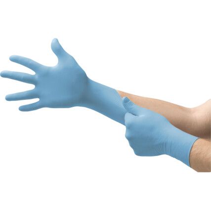 Microflex 93-143 Disposable Gloves, Blue, Nitrile, 4.3mil Thickness, Powder Free, Size 8.5-9, Pack of 100