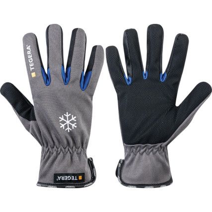 417 Tegera, Cold Resistant Gloves, Black/Grey, Fleece/Polyester Liner, Leather Coating, Size 10