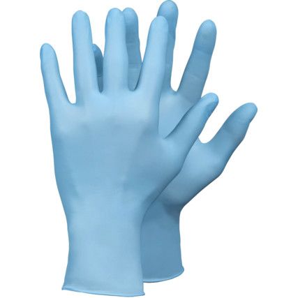 Tegera 84303 Disposable Gloves, Blue, Nitrile, 2.4mil Thickness, Powder Free, Size 10, Pack of 100