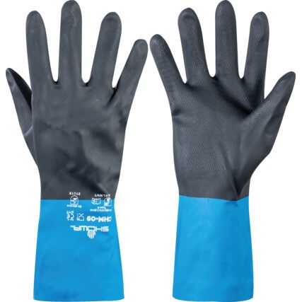 Chemical Resistant Gloves, Black/Blue, Neoprene, Cotton Liner, Size 10