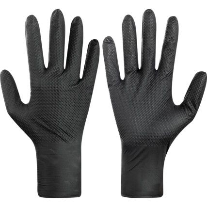 TX924 Disposable Gloves, Black, Nitrile, 7.8mil Thickness, Powder Free, Size L, Pack of 100
