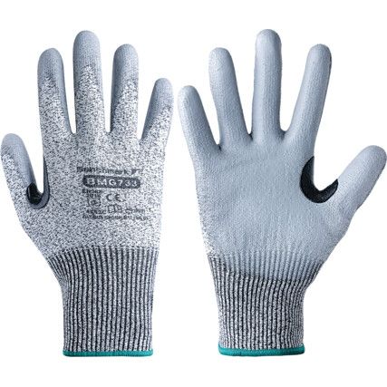 Benchmark, Cut Resistant Gloves, Grey, EN388: 2016, 4, X, 4, 3, C, PU Palm, Glass Fibre/HPPE/Nylon, Size L
