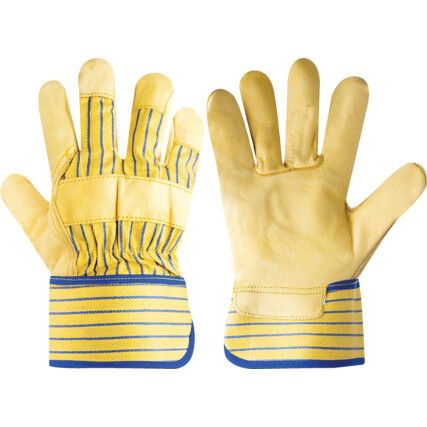 Rigger Gloves, Yellow, Leather Coating, Nylon/Fleece Lined, Size 10